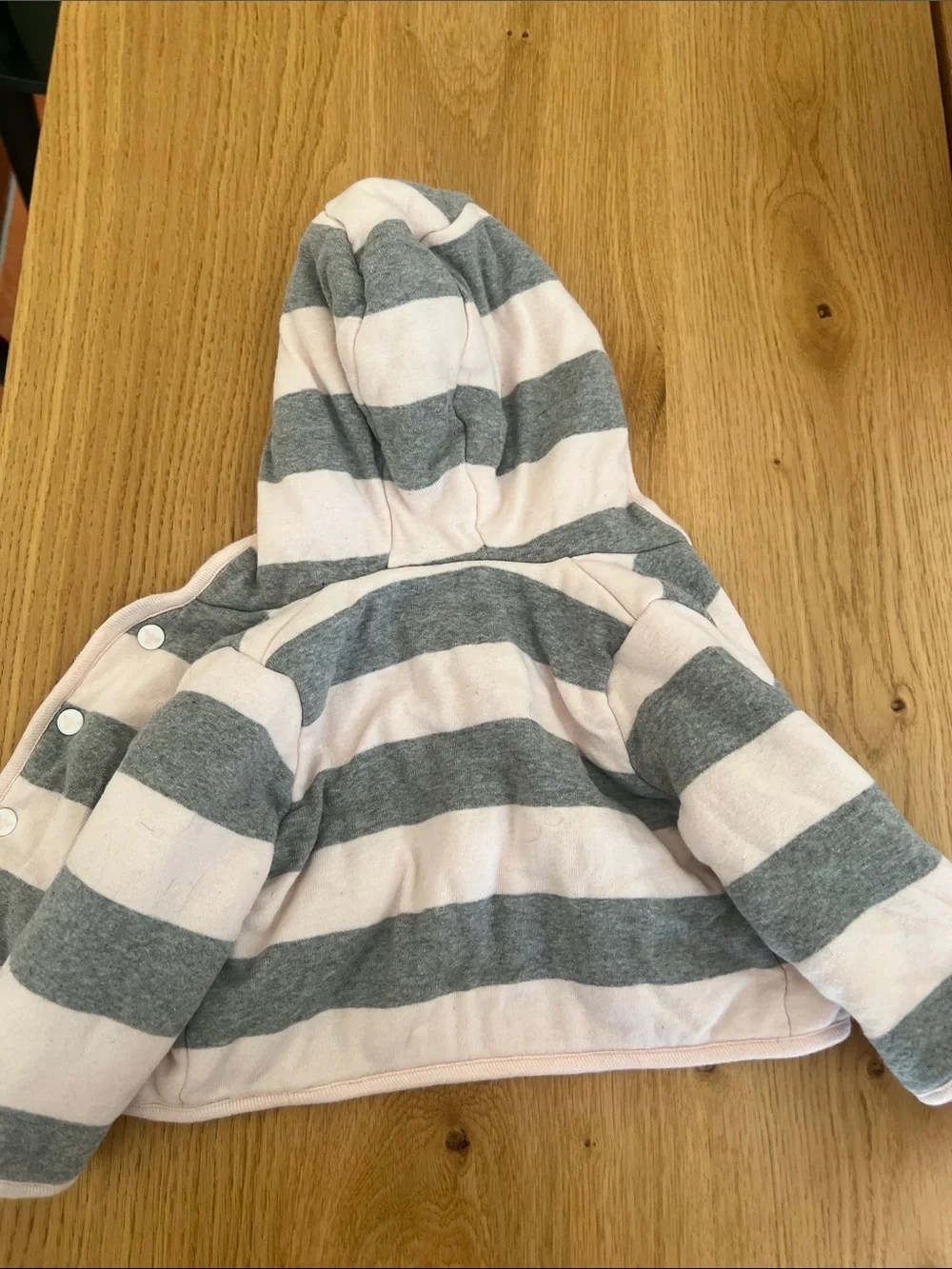 Burt's Bees Baby Pink and Gray Striped Hooded Jacket with Bunny Lining